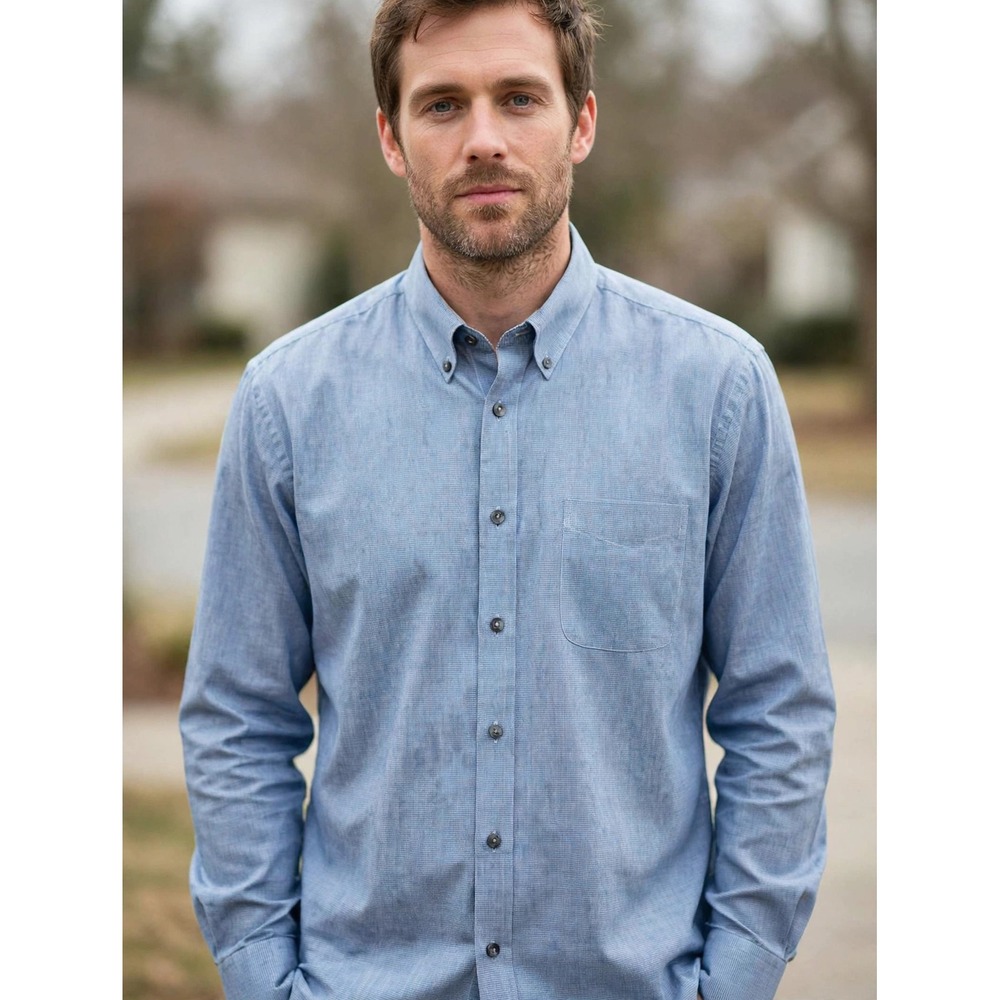 Dockers Mens Blue Micro Houndstooth Button Down Long Sleeve Shirt 17-17.5 32/33